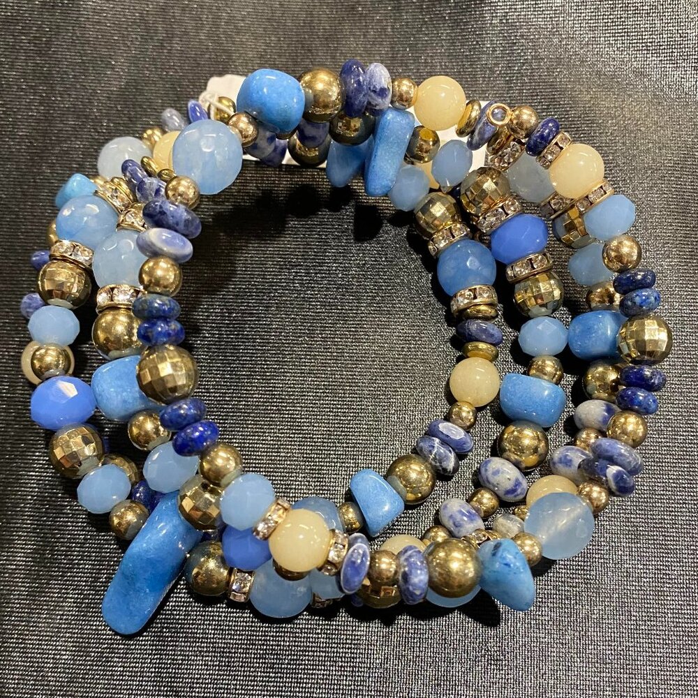 Charming Charlie Blue Beaded Wire Wrap Bracelet